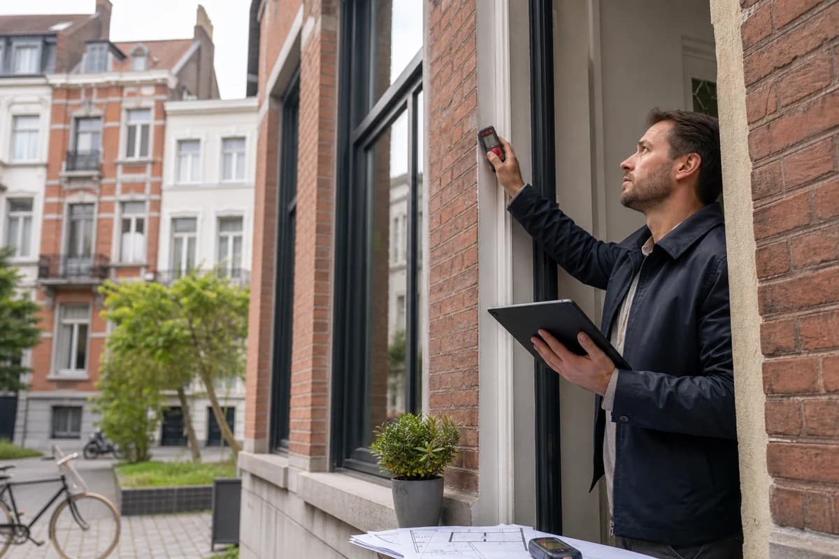 Energiedeskundige inspecteert een Antwerpse stadswoning voor een EPC-attest