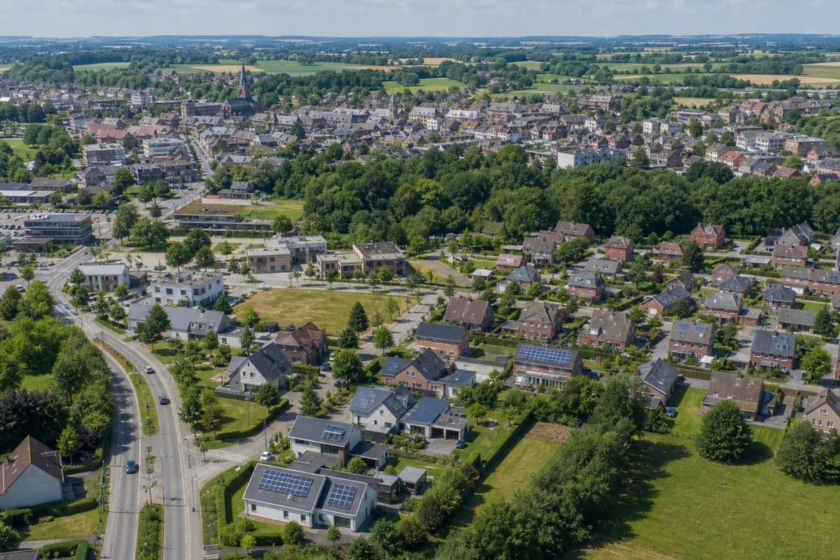 Belgische woonomgeving met woningen en zonnepanelen binnen het werkgebied voor EPC- en energieaanvragen